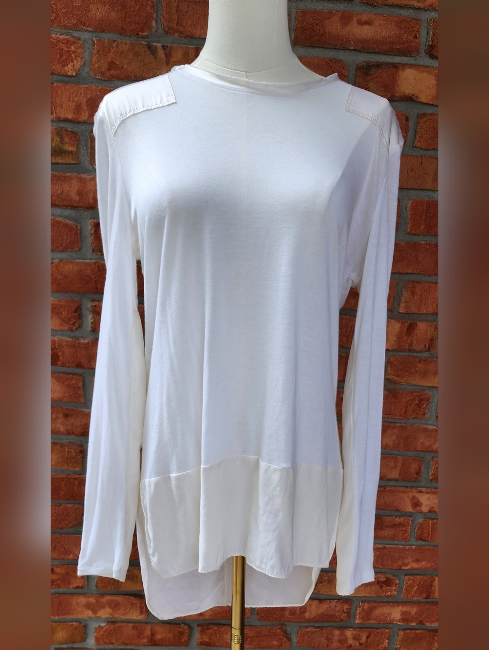 rag & bone mixed media silk hem long sleeve tee viscose/silk top